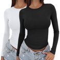 thumbnail image 2 of IMENGL Long Sleeve Shirts for Women Casual d Round Neck Slim Bottom Sweater Clothing Outdoor Wear Sports T-Shirt Soft Women's Basic Tee Long Sleeve Tops,Multicolor, 2 of 7