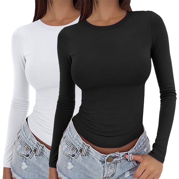 Womens Shirts Women's Long Sleeved Round Neck Slim Bottom Sweater 2025 Basic Clothing for Outdoor Wear Sports Top Womens Fashion Top Shirts