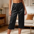 thumbnail image 2 of Hxshgdsn Womens Satin Cropped Wide Leg Pants Elastic Waist Casual Capri Trousers for Summer Home Relax Daily Casual Outings（Black/2XL）, 2 of 6