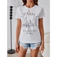 thumbnail image 5 of Women's Paris Letter Graphic Tees Crew Neck Short Sleeve Casual T Shirt Tops, 5 of 7