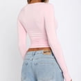 thumbnail image 5 of Camisetas de manga larga para mujer, Tops cortos ajustados con cuello redondo, jerséis sólidos informales, Camisetas básicas, ropa de calle Y2K, camiseta ajustada, 5 of 5