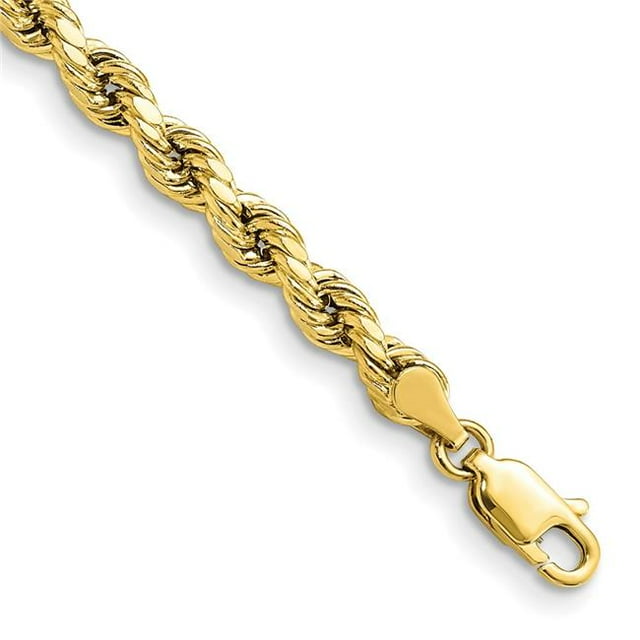 Quality Gold 10DH030-7 10K Yellow Gold 4 mm Semi-Solid Diamond-Cut Rope Chain 7 in. Bracelet