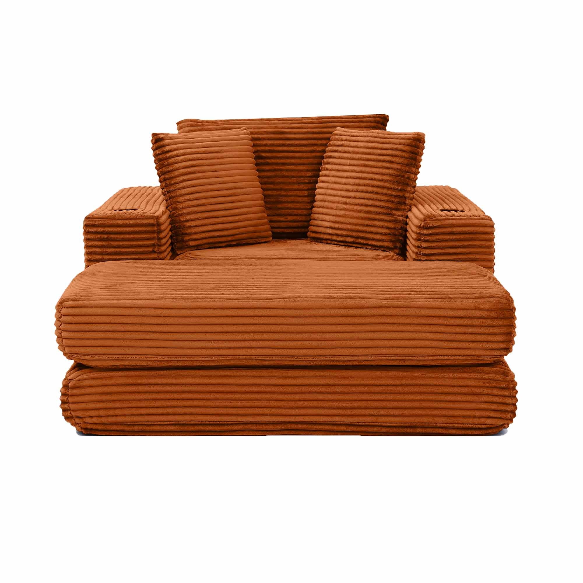 Lunale Boneless Chaise Lounge Chair with Ottoman, 52" Oversized 3-in-1 Convertible Sofa Chair for Living Room, Orange Corduroy