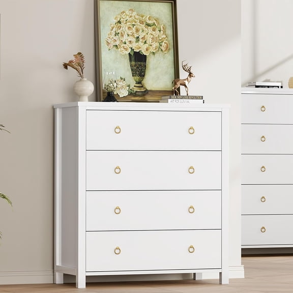 Dresser for Bedroom, Chest of Dressers 37" Tall Dresser for Closet with 4 Drawers Chest with Clothes Storage Cabinet, Drawer Organizer for Bedroom, Living Room, Closet, Hallway, White
