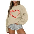 thumbnail image 1 of Gibobby Sudadera con forro polar Mujer Sudadera del día de San Valentín Camisas de corazón de amor para mujer de San Valentín Tops de manga larga (5)(Beige, L), 1 of 5
