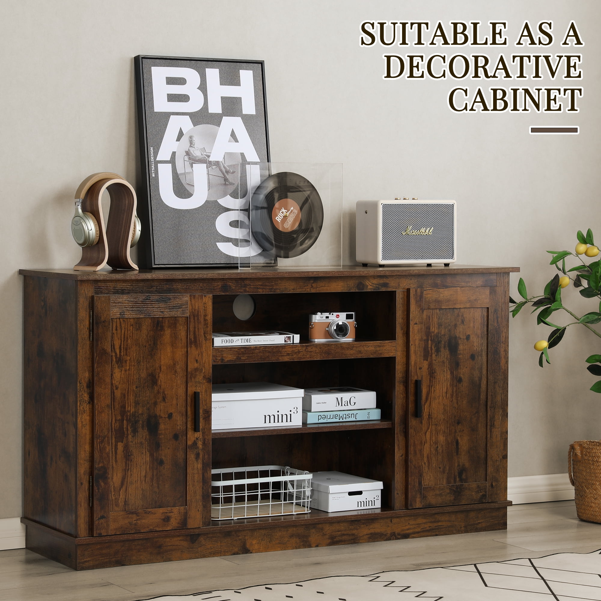 Buy AVAWING Retro MidCentury Modern TV Stand for 49 Inch TV, Fireplace