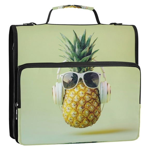 Circular Folder Package 13.6*3.5*12.4 Inches ,Binder Bag,Binder Organizer,Zipper Binder,3 Ring Binder ,Suitable for Work Pineapple Glasses