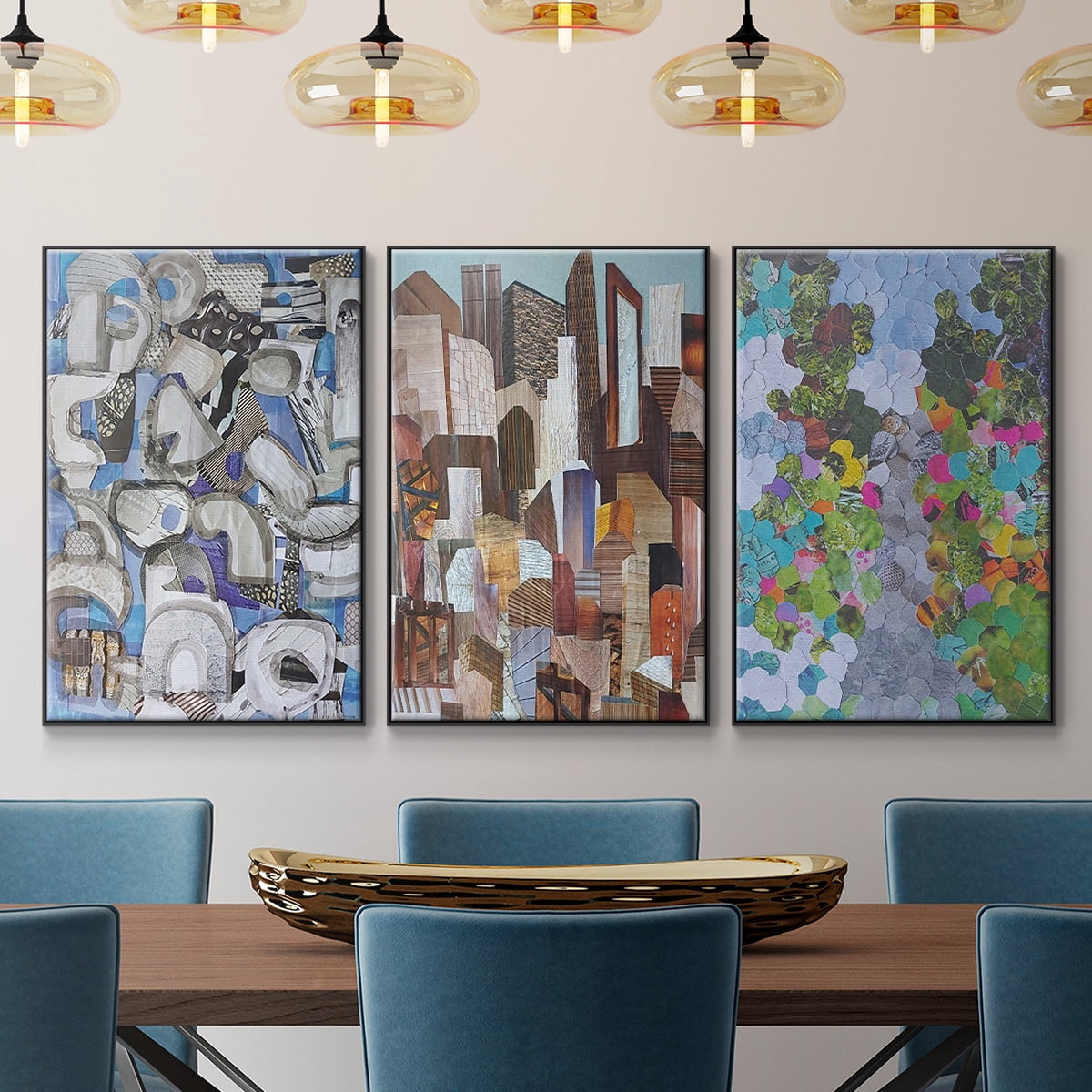 Magenta Garden - Framed Premium Gallery Wrapped Canvas L Frame 3 Piece Set - Ready to Hang