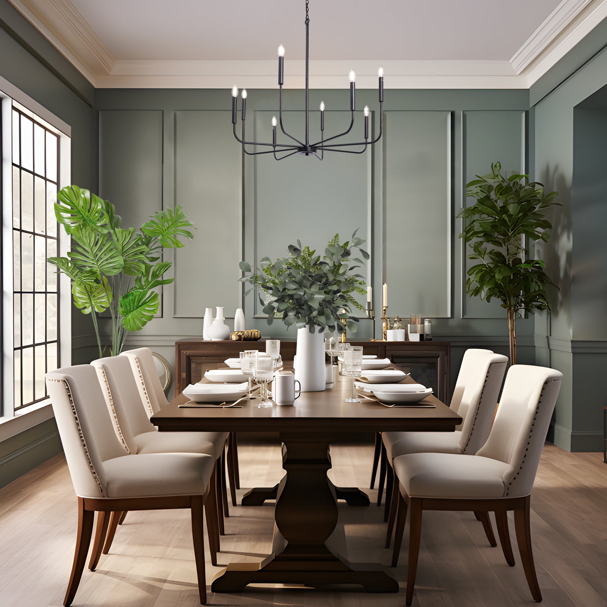 LNC Askrlessi 8-Light Matte Black Modern/Contemporary Led Chandelier