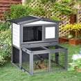 thumbnail image 2 of PawHut Deluxe Wooden 2 Story Rabbit Hutch with Slide-Out Outdoor Run, Open Roof, 2 of 10