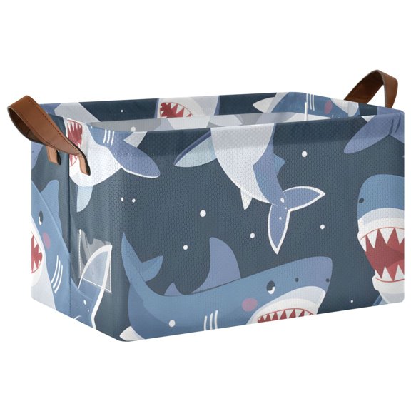 Ryvnso Cute Sharks Storage Bins Large Basket Foldable Cube Toys Organizer with Handles 1 PC
