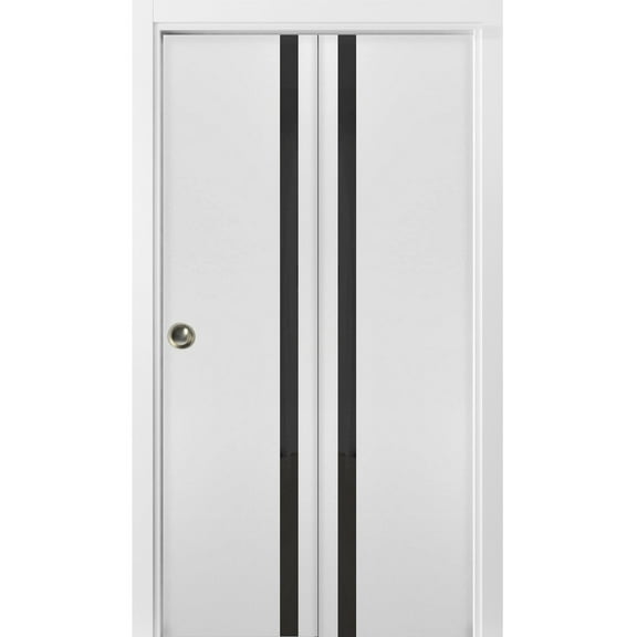 Sliding Closet Bi-fold Doors | Planum 0040 White Silk with Black Glass