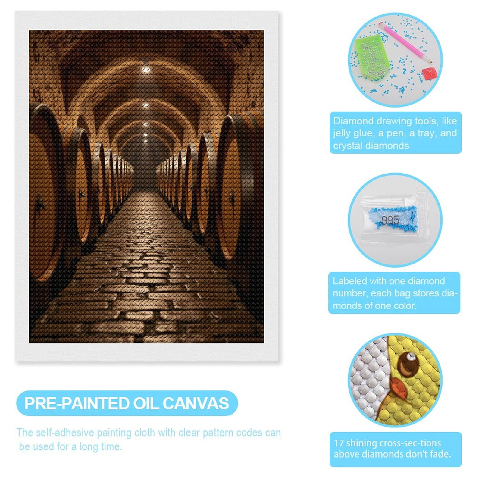 Diamond Art Kits for Adults, Rustic Wine Barrel Cellar 5D Diamond Painting Kits for Adults Beginners, DIY Full Drill Diamond Painting, Gem Art and Crafts 12x16