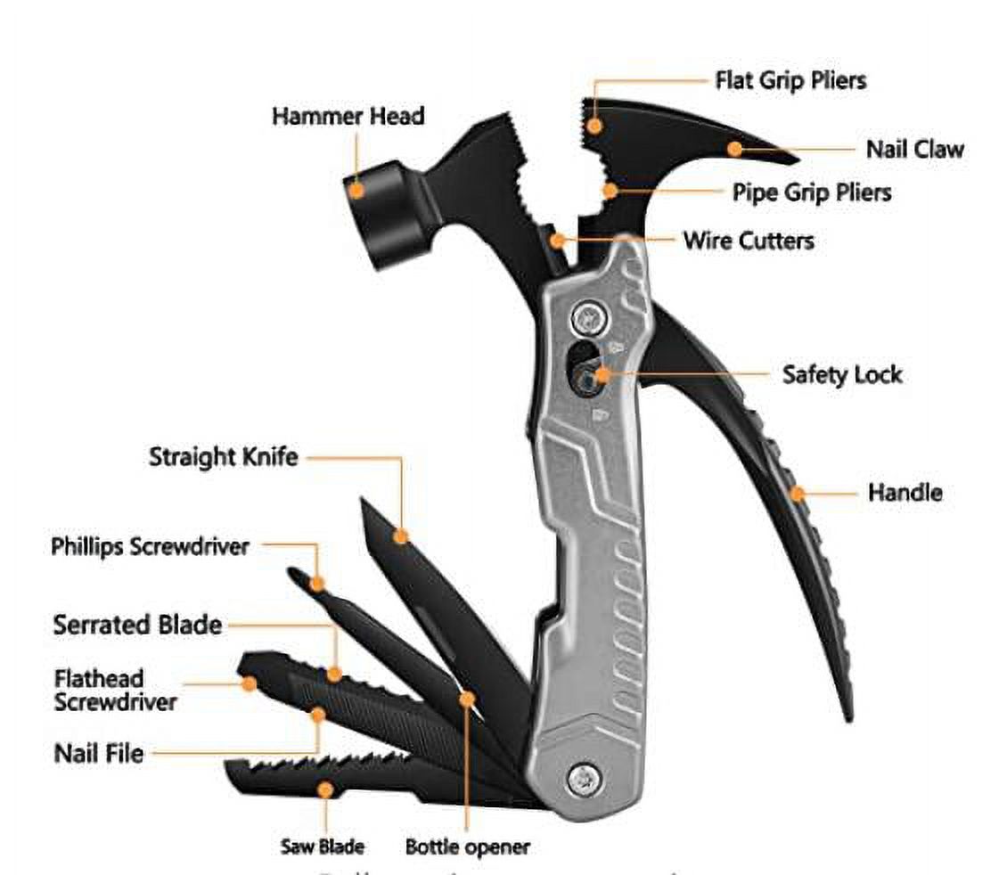 Fawyn Multitool for Men, Father’s Day Gift, Pocket Multi Tool 12 in 1 Hammer, Camping Accessories Survival Gear and Equipment for Boy Friend, Birthday/Valentine/Christmas Gifts, Outdoor Tools - image 2 of 7