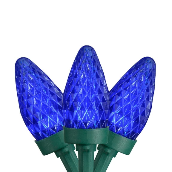 Northlight 50ct Faceted Blue LED C7 Christmas Lights, 20.25ft Green Wire