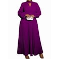thumbnail image 3 of Women'S Elegant Pleated Maxi Dress with Puff Sleeves and Stand Collar for Various Occasions L, 3 of 9