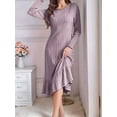 thumbnail image 5 of Long Sleeve Fall Dress for Women Casual Crew Neck Midi Long Ribbed Knit Ruffle Swing Maxi Dress Light Purple S, 5 of 7