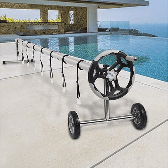 Zimtown 18 FT Solar Pool Reel Cover Set, Pool Cover Roller for Inground/Outdoor Swimming Pool, Aluminum Blanket Reel