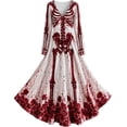 thumbnail image 4 of Skeleton Dress Long Sleeve V Neck Maxi Halloween Dresses for Women Spooky Skull Rose Gothic Festival Party Outfit, 4 of 4