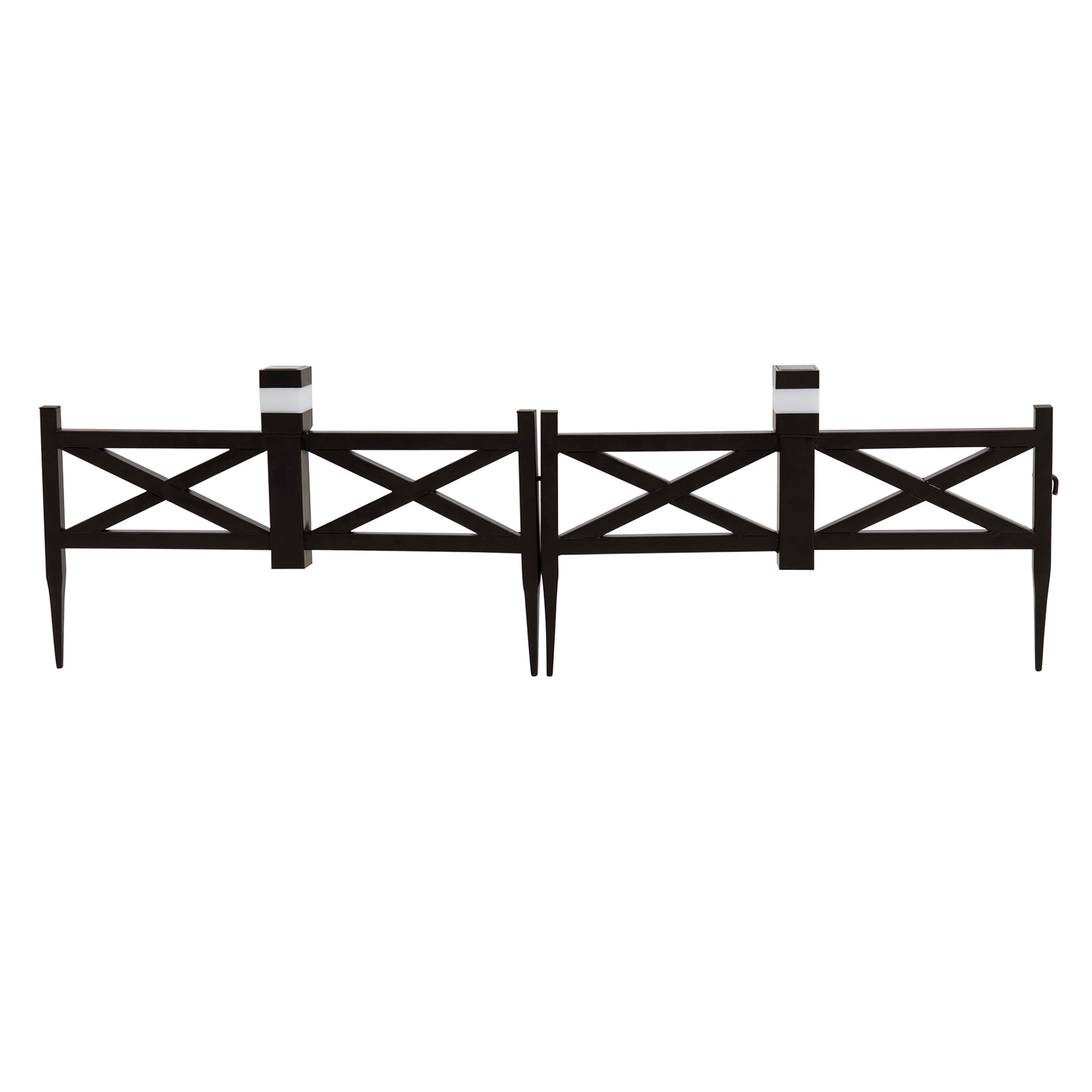 SUNJOY Garden Fence Solar Border Fencing with Waterproof LED Path Lights, Metal Lattice Fence Panel Outdoor Decorative Garden Fences(5PK), Brown