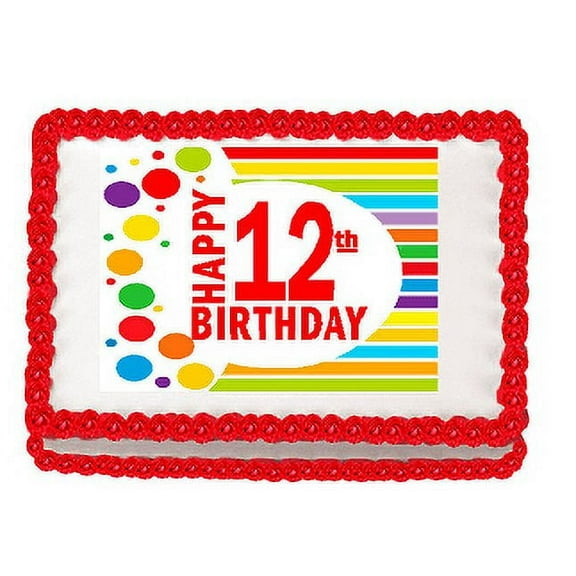 Happy 12th Birthday Edible PEEL N STICK Frosting Photo Image Cake Decoration Topper