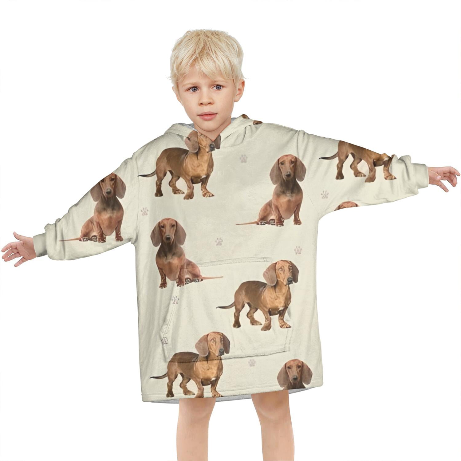 Dachshund Footprint Blanket Hoodies for Kids 6-13YR Oversize Wearable Blanket Hoodies for Boys Girls Teens