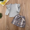 thumbnail image 2 of Kids Baby Girl Autumn Clothes Sets Ruffles Cotton Tops Bowknot Mini Plaid Skirts Outfits, 2 of 8