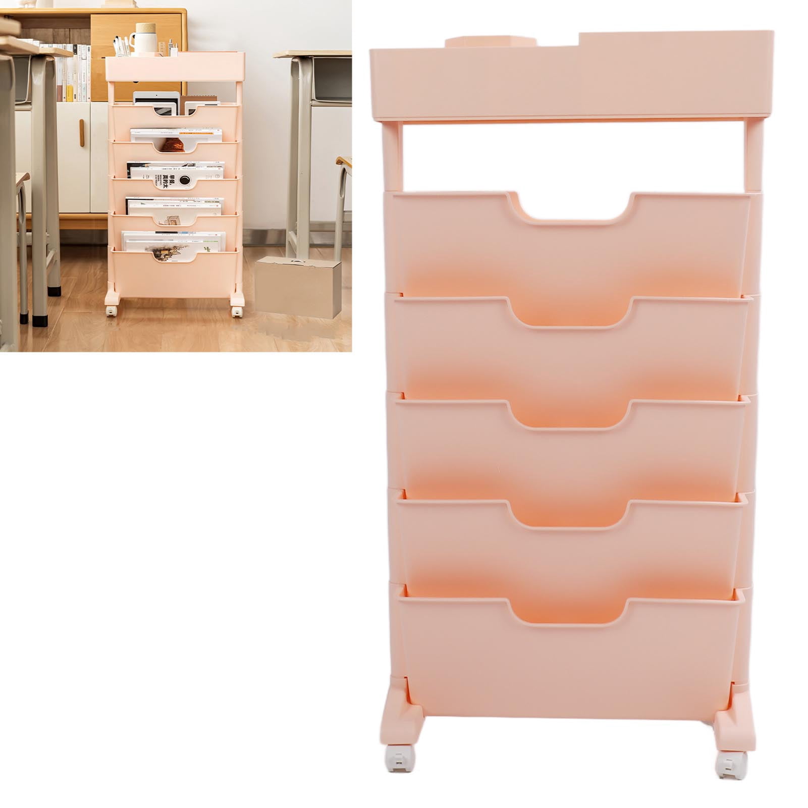 Étagère De Rangement à 5 Niveaux Mobile Avec Roulettes - Bibliothèque Amovible Pour Enfants, étudiants, Salon, Chambre (bleu)