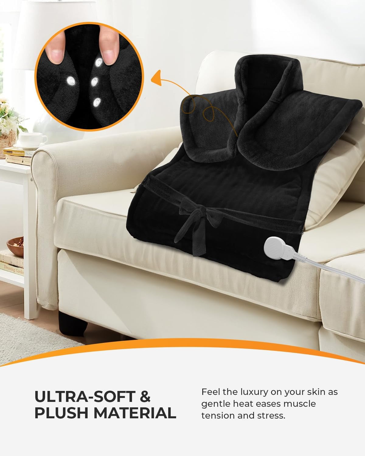 CooCoCo 37"x24" Heating Pad for Neck and Shoulders and Back, Heat Pad for Back Pain Relief, Full Back Heated Pad, 6 Heat Settings 3 Timers Auto-Off