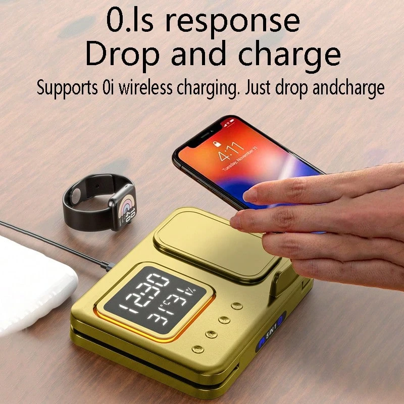 New Foldable Five-In-One Wireless Charger Compatible With Apple, Mobile Phones, Earphones, Watches And Wireless Chargers Office, Dorm, Home Phone Charger