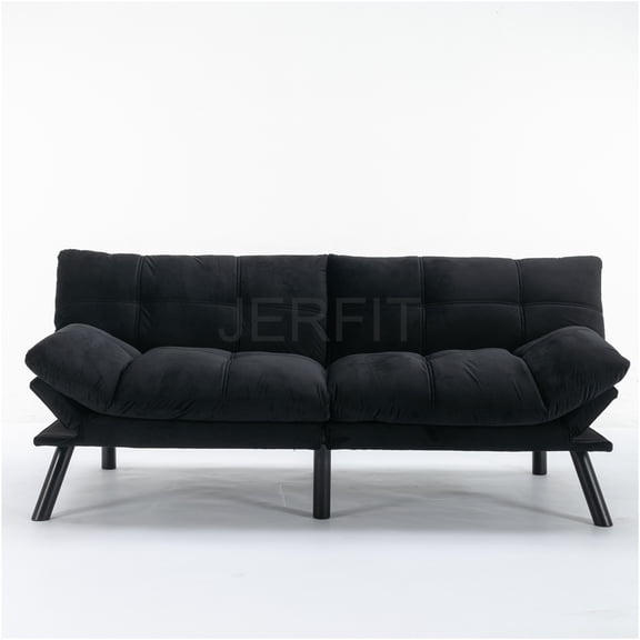 JERFIT Modern Convertible Sofa Bed for Small Spaces, Upholstered Futon Couch with Adjustable Backrest, Black