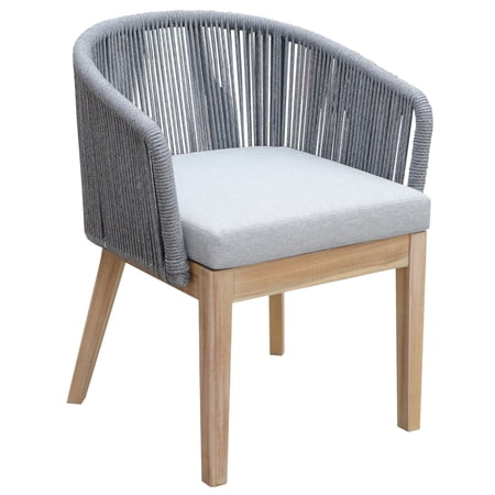 Benjara Dexi 24 Inch Set of 2 Dining Chairs Acacia Wood Frame Gray Woven Rope