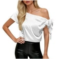 thumbnail image 2 of Vmvidoty Women's Off Shoulder Silk Tops Casual Short Sleeve Asymmetrical Neck Satin Blouse Shirts White XXL, 2 of 6