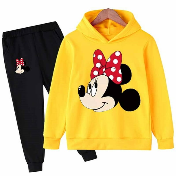 Conjunto de 2 uds de sudaderas con capucha con estampado de Mickey y Minnie Mouse de Disney de dibujos animados, conjunto de ropa para niñas pequeñas, chándal para niños de 1 a 16 años, Suit140CM Gao Jinjia LED