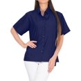 thumbnail image 5 of HAPPY BAY Women's Casual Hawaiian Blouses Shirt Blouse Short Sleeve Dress Tops Tee Button Down Shirts for Women XL Solid, Navy Blue, 5 of 6