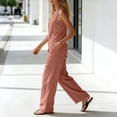 thumbnail image 6 of ibuvkizy Linen Outfit Set Women 2 Piece Sleeveless Round Neck Asymmetrical Hem Tank Tops and High Waist Wide Leg Pants with Pockets and Drawstring,Casual Loose Lounge Sets for Summer Beach Vacation, 6 of 7