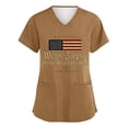 thumbnail image 3 of Plus Size Scrub Tops for Women Usa Flag Print Patriotic Star Short Sleeve Tops V Neck Lightweight Classic Fit Soft Shirts with Pockets, #01 Light Brown, 4XL, 3 of 4