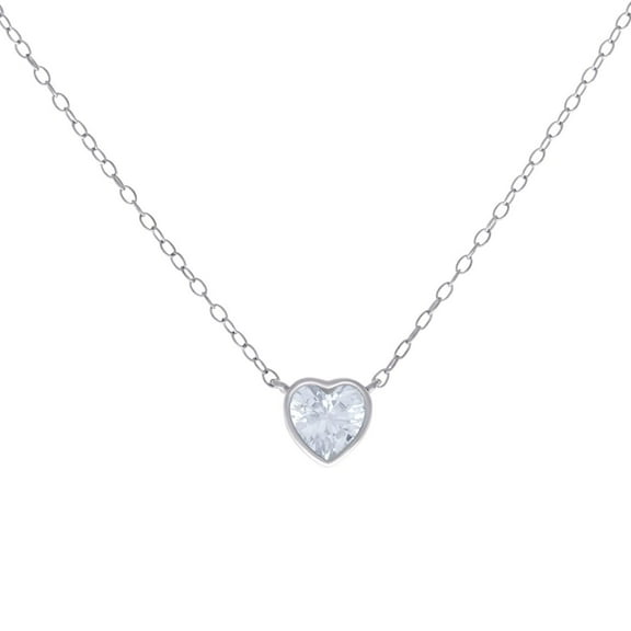 925 Sterling Silver Womens Love Heart Cubic Zirconia Heart Charm Necklace 16 2 Inch 7.3x6.7mm Wide Pendant Necklace fo