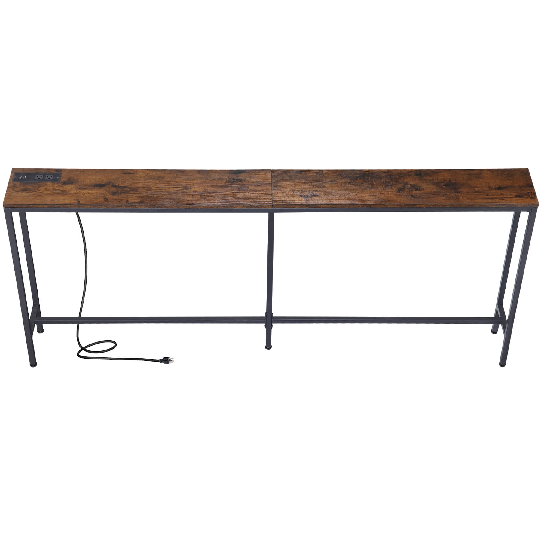 ZENSTYLE Console Table with Power Outlet Narrow Sofa Table for Entryway Hallway Living Room Brown
