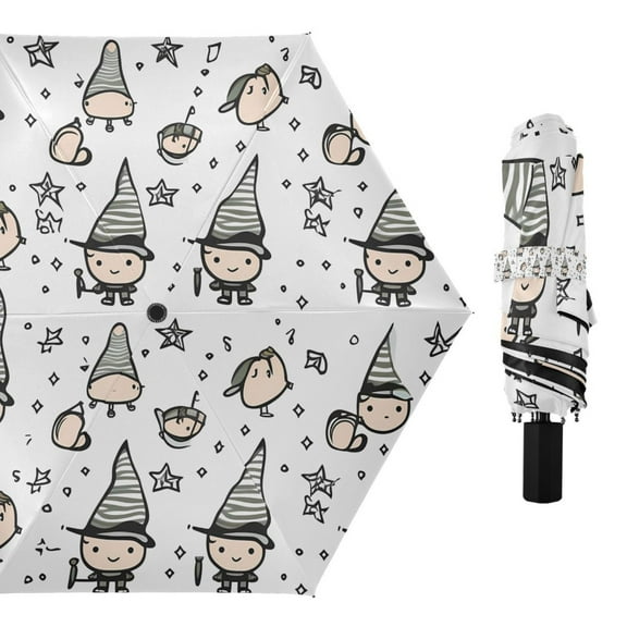 Character with Hat Compact Sun Umbrella Windproof Travel Umbrellas for Rain Strong Portable UV Protection