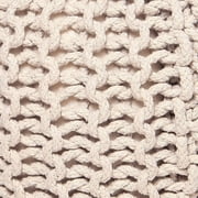 · REDEARTH · Round Pouf Ottoman - Cable Knitted Boho Poof - Home Décor Cord Pouffe Handmade Circular Footrest for Living Room - Bedroom - Kids Bedroom - 100% Cotton Pouf (18x18x14; Ivory)