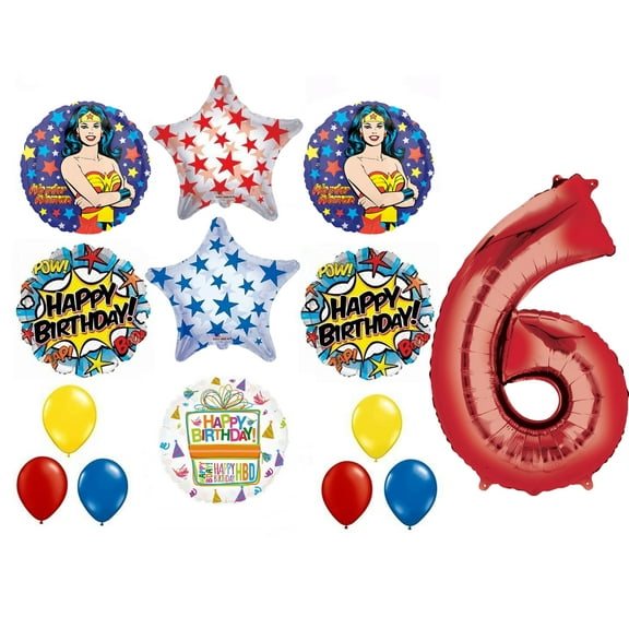 Wonder Woman 14 pc Superhero 6th Birthday Party Supplies and Balloon Decorations