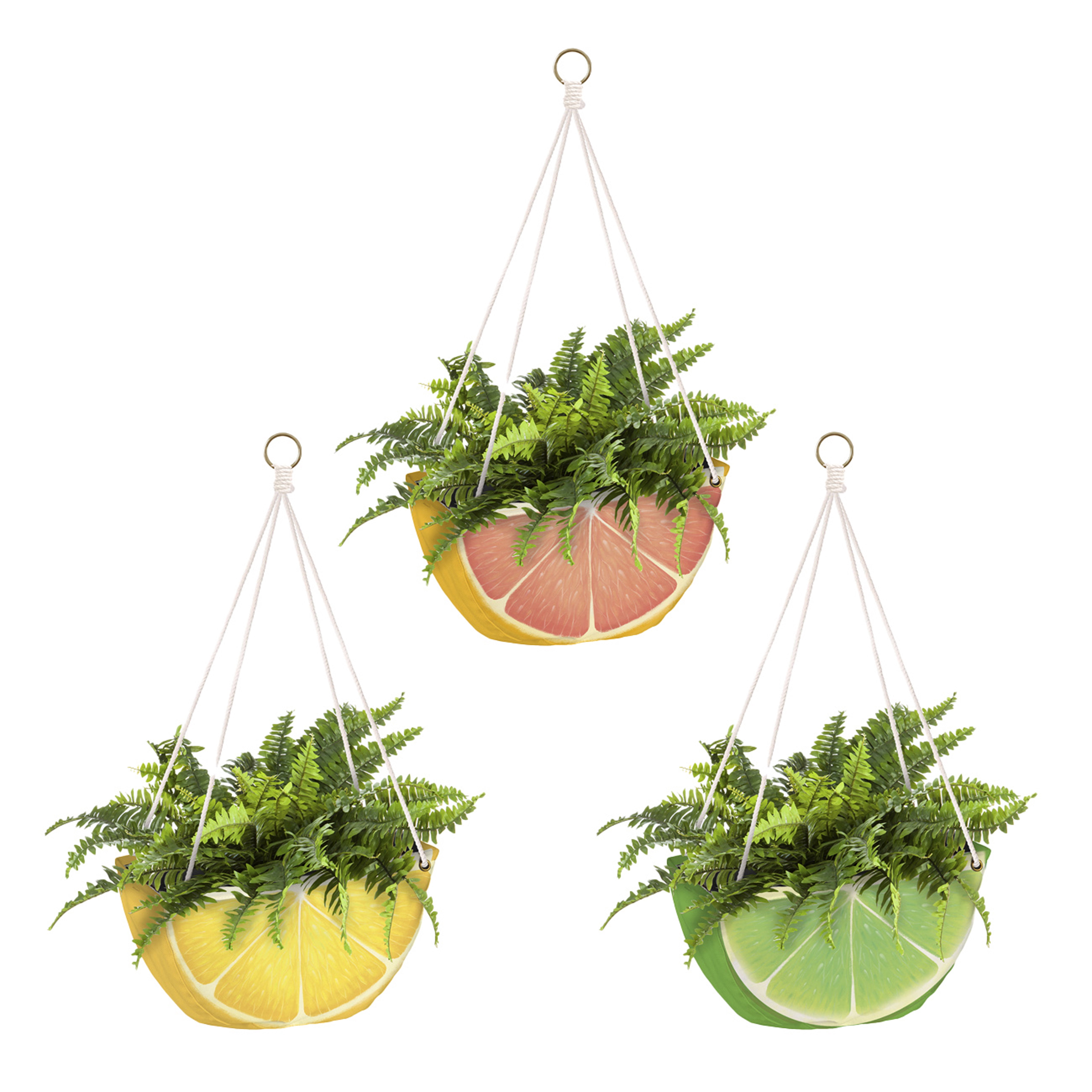 Citrus Fruit Hanging Fabric Planters, Set of 3