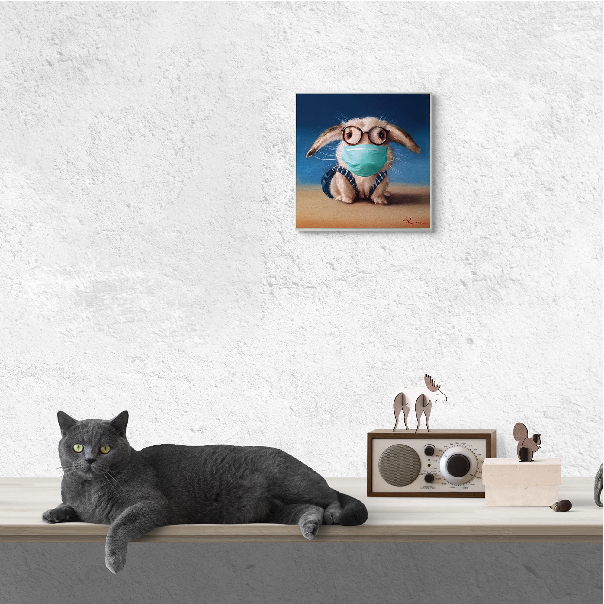 Stupell Industries Baby Bunny With Glasses Modern Blue Face Mask Animals & Insects Painting Unframed Art Print Wall Art, 12 x 12