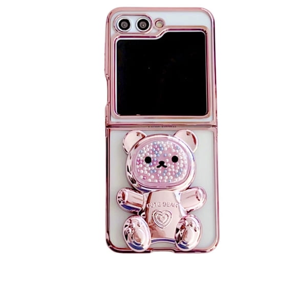 Compatible with Samsung Galaxy Z Flip 5 Cute Case with Kickstand Cartoon Plating Shockproof Girly Case-Pink