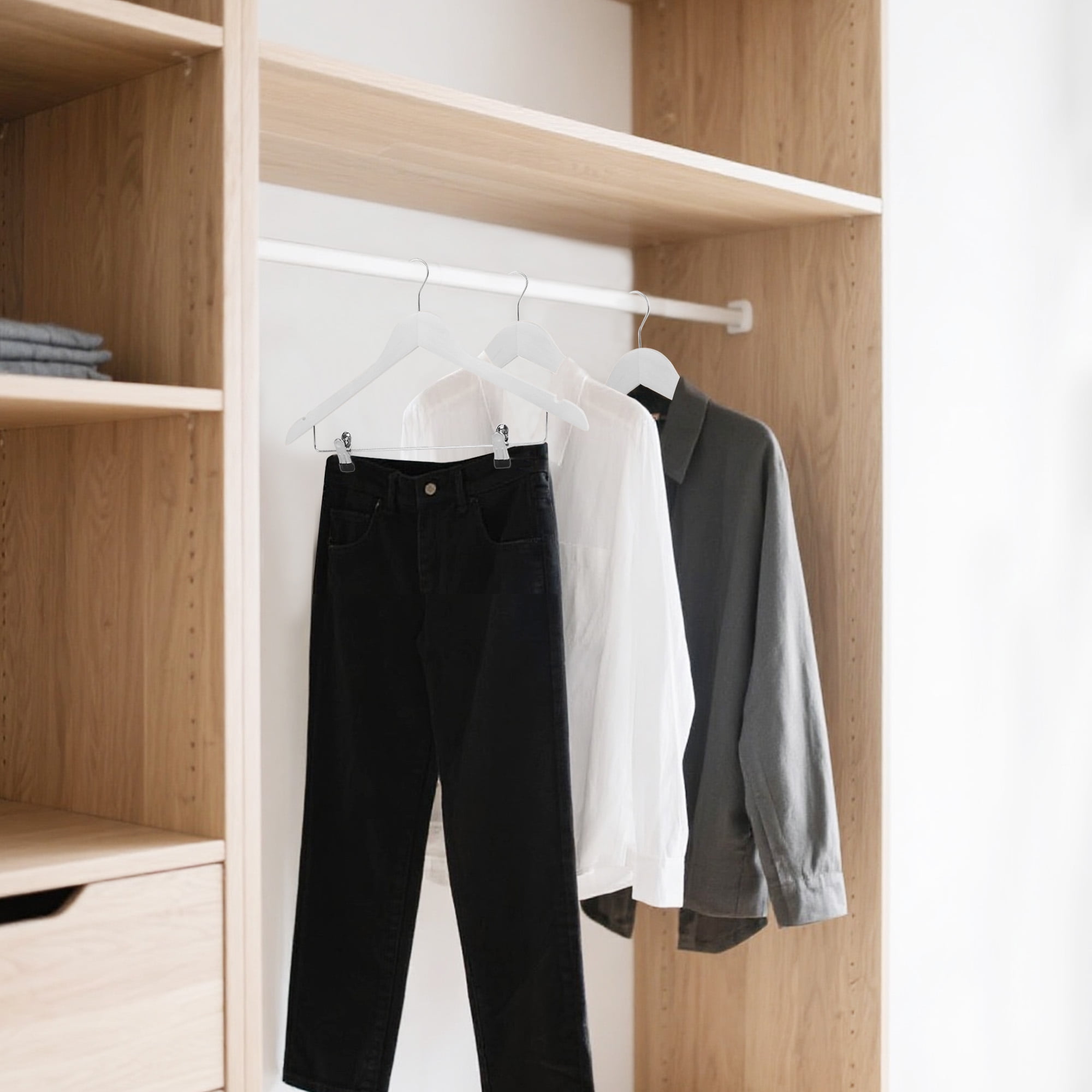 BP4U 12-Pack Wooden Hangers with Adjustable Metal Clips, Solid Wood Suit Hangers for Skirt, Dress, Coats, Jacket and Pants