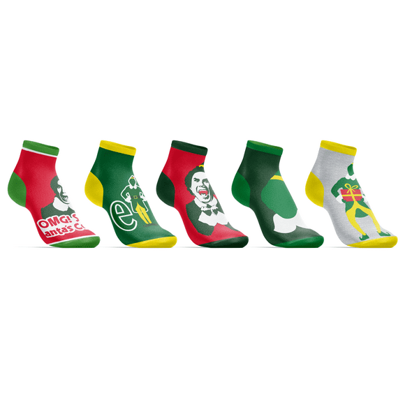 Elf Buddy Themed 5 Pack Womens Juniors Ankle Socks