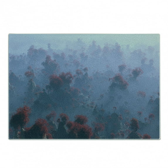 Mystic Cutting Board, Aerial of Mystic Mountain Landscape with Autumn Trees in the Mist Wilderness Image, Decorative Tempered Glass Cutting and Serving Board, Small Size, Grey Orange, by Ambesonne