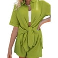 thumbnail image 6 of Biekopu Women’s Summer 2Piece Outfits,Short Sleeve Button Down Split Shirt + Shorts Set Vacation Beach Set, 6 of 8