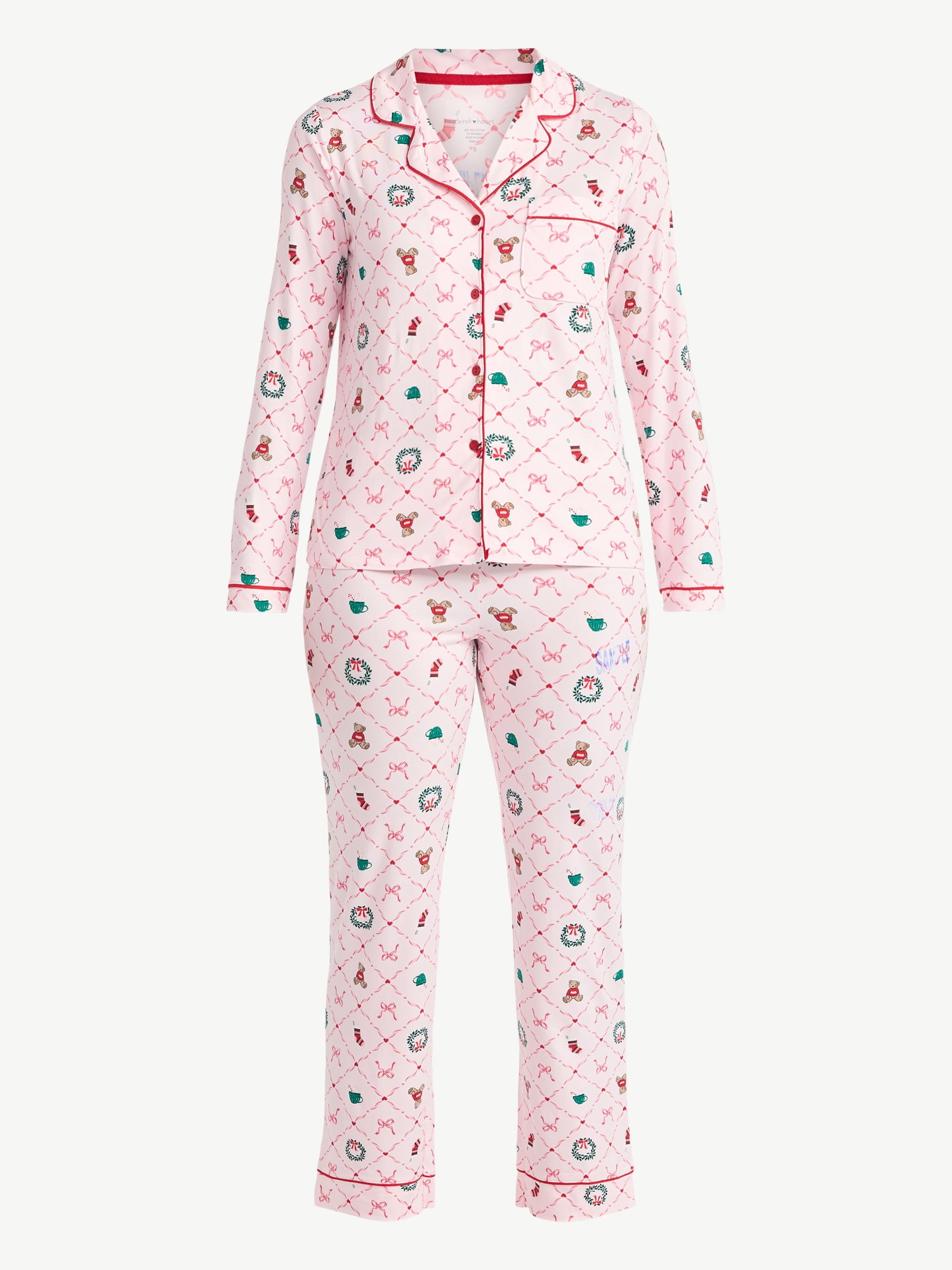 Derek Heart Women's Holiday Notch Collar Top and Pants Pajama Set, 2-Piece, Sizes S-XL